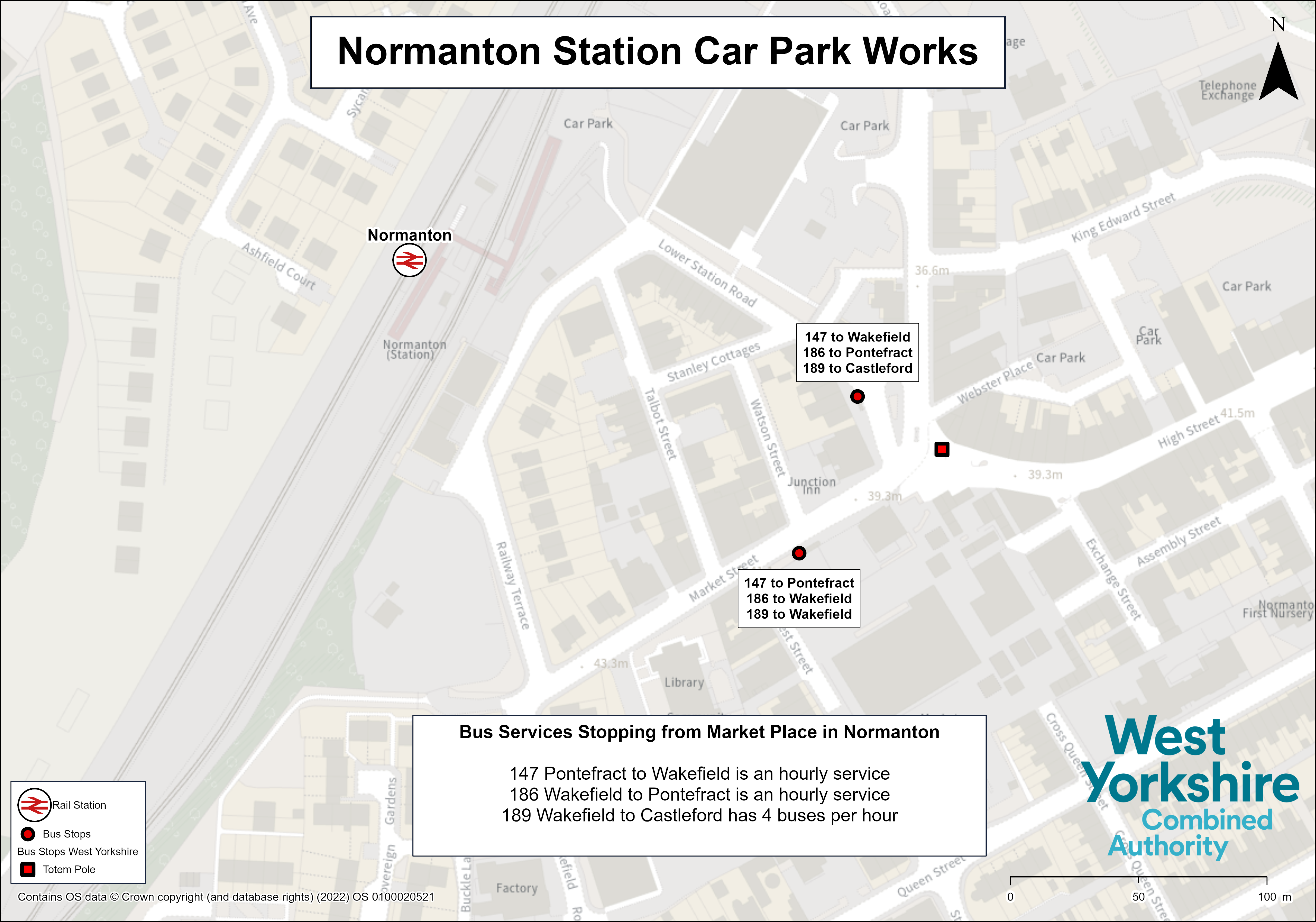 Map showing bus stops close to Normanton railway station