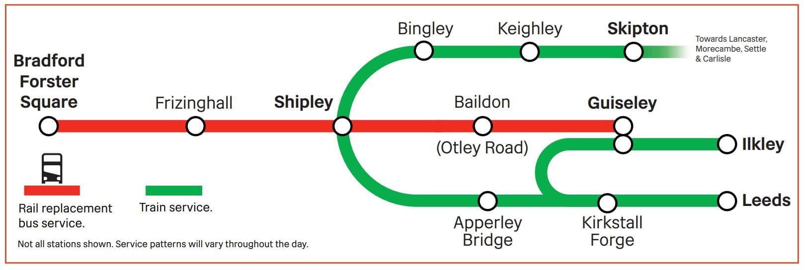 Map shows service provision between Bradford and Guiseley