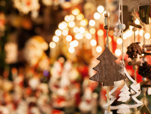 Close-up of a wooden Christmas tree decoration