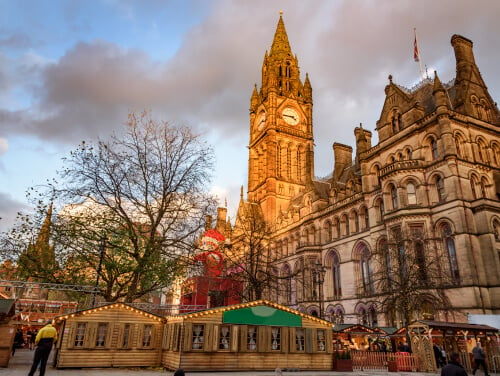 Manchester city centre at Christmas time during the day