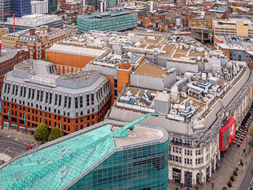 The centre of manchester with the National Football Museum included.