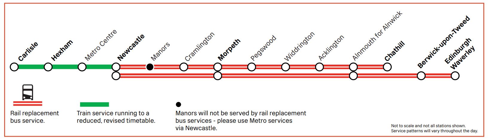 map shows service provision routes north of Newcastle