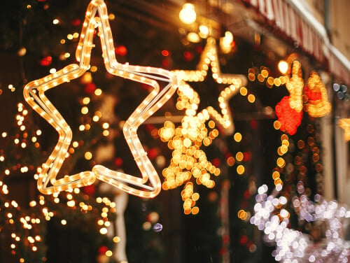 Close-up of Christmas star lights