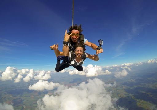 Two people skydiving