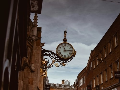 A close-up of a clock face in York
