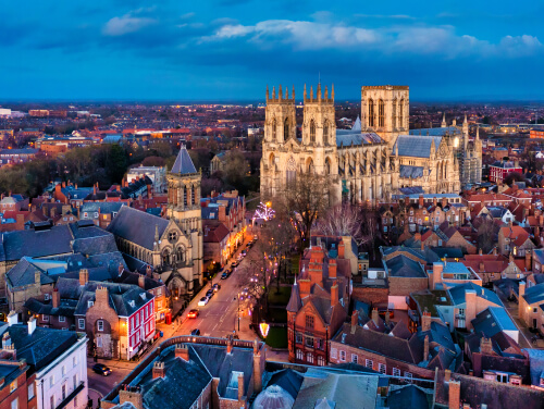 Aerial view of York at night