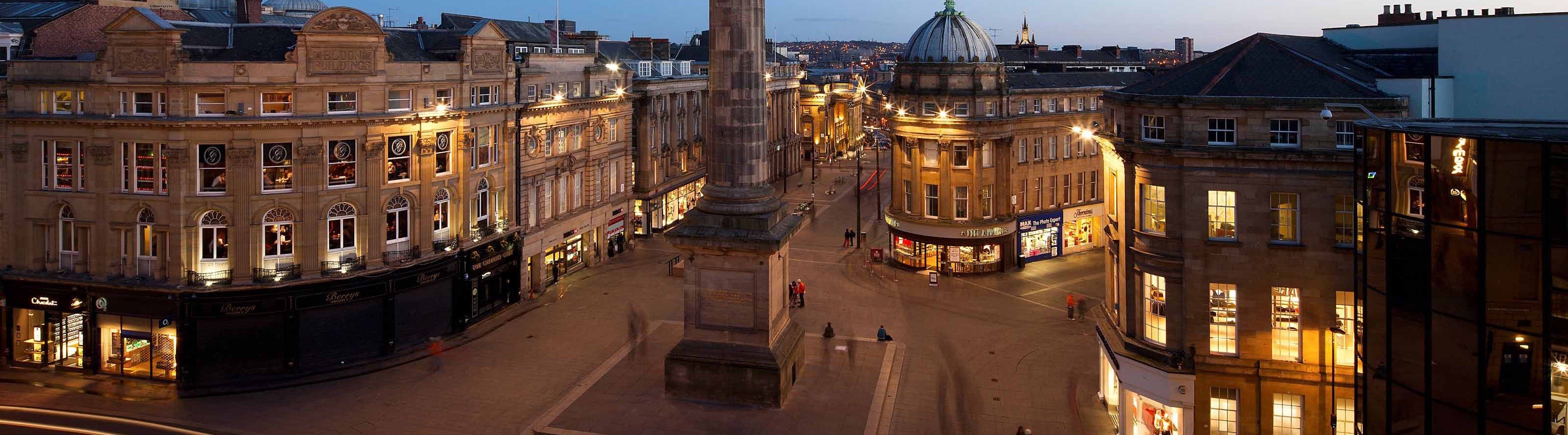 Aerial view of Newcastle city centre at night