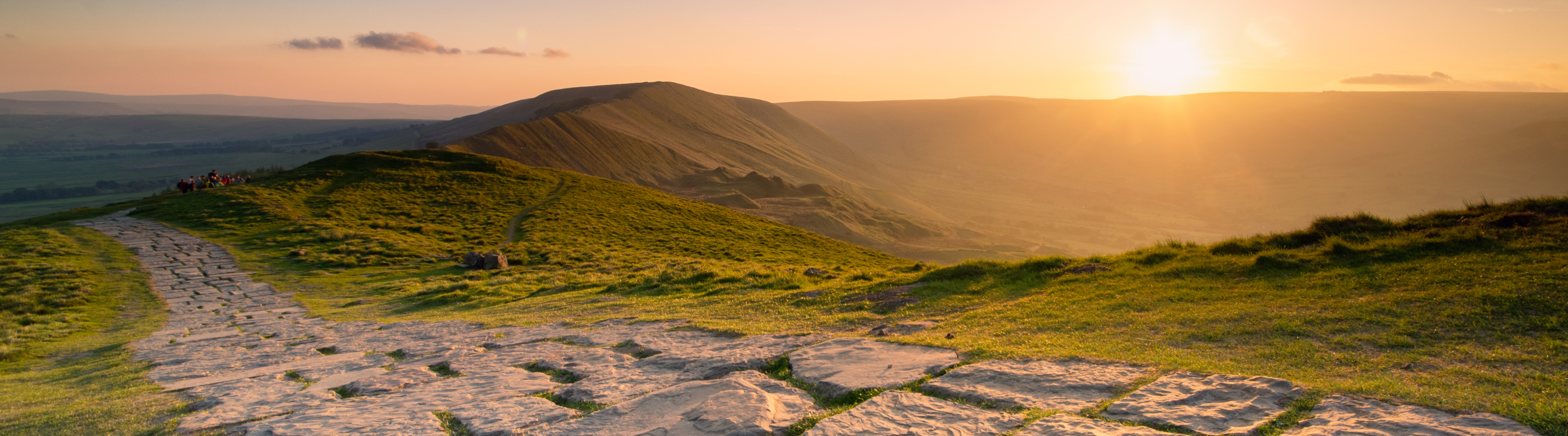 View of the Peak District at sunset