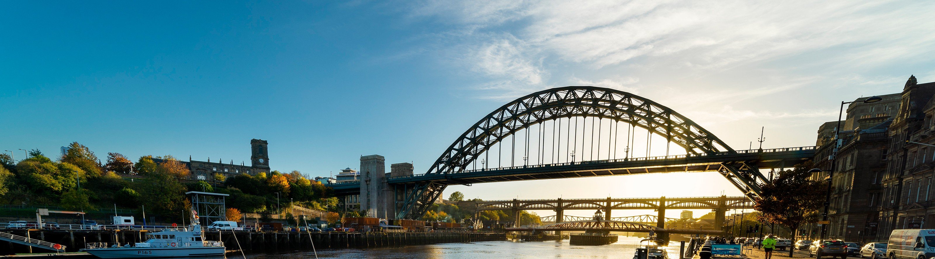 View of Gateshead Millenium Bridge on a sunny day