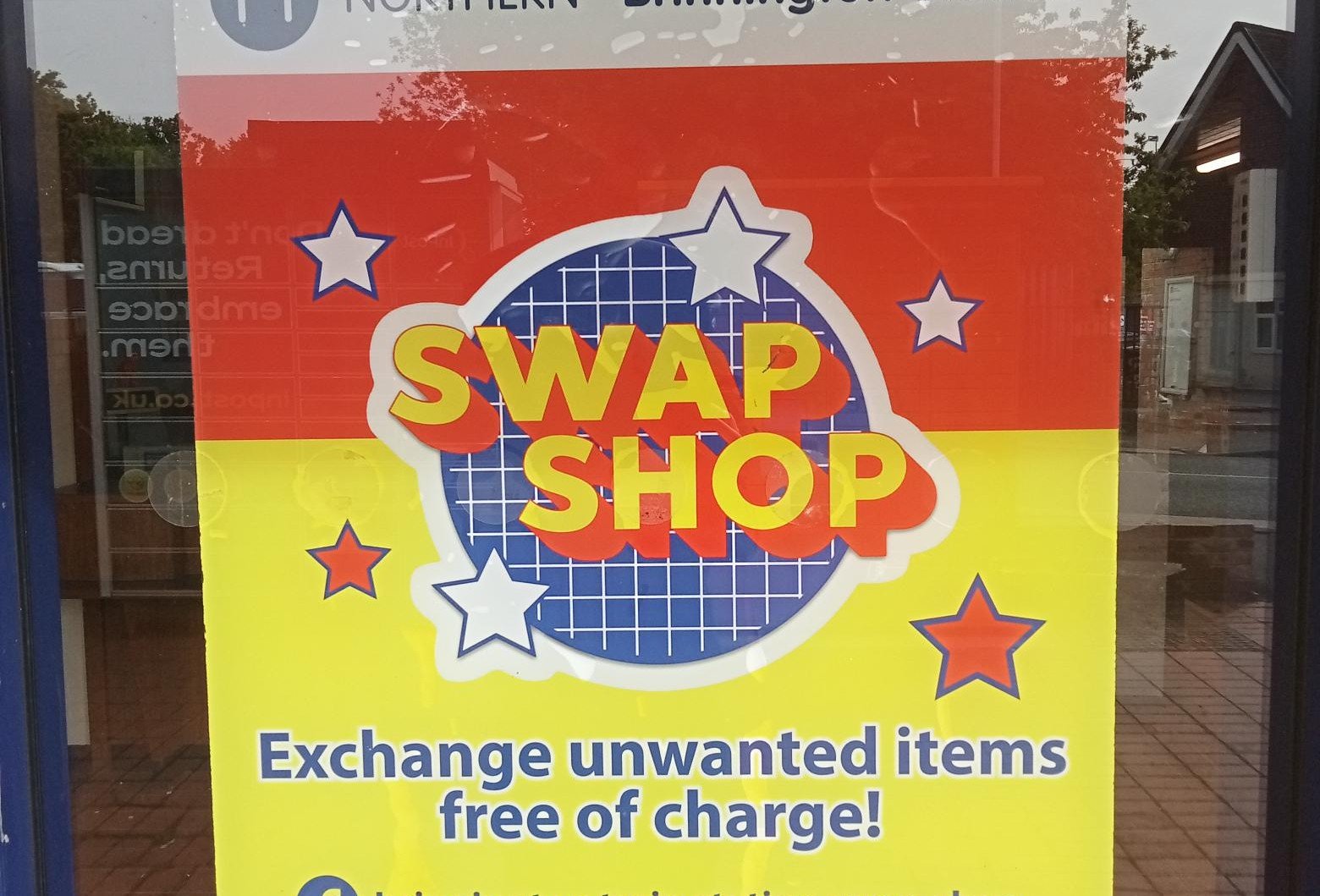 image-shows-swap-shop-signage-at-brinnington-station