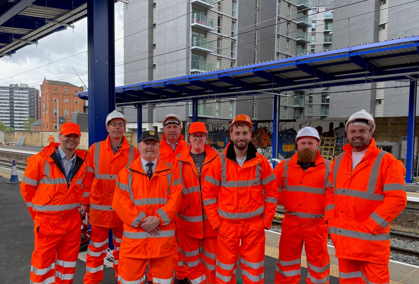 image-shows-engineers-at-salford-central-station-ahead-of-the-re-opening