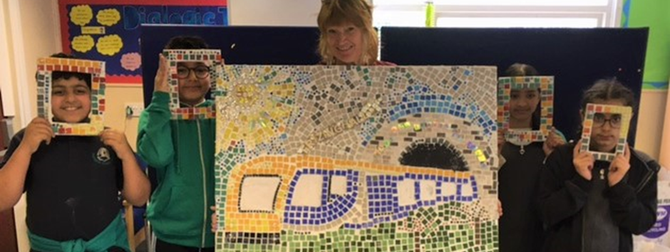 this-image-shows-frizinghall-pupils-with-their-train-mosaic