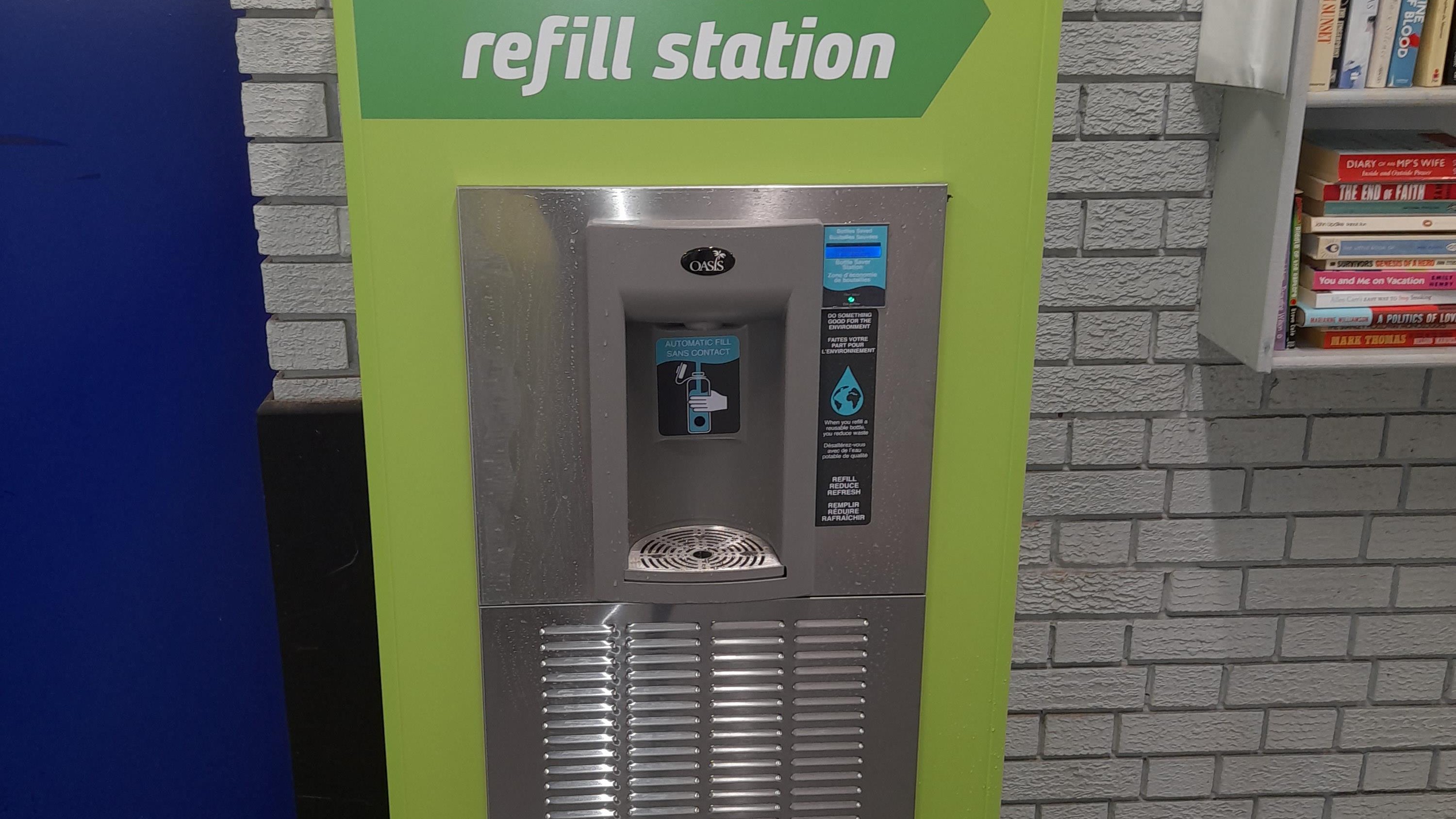 A water dispenser at Levenshulme station