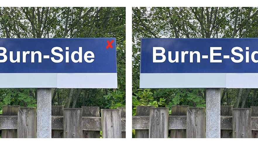 Image shows Burneside station sign mock-up