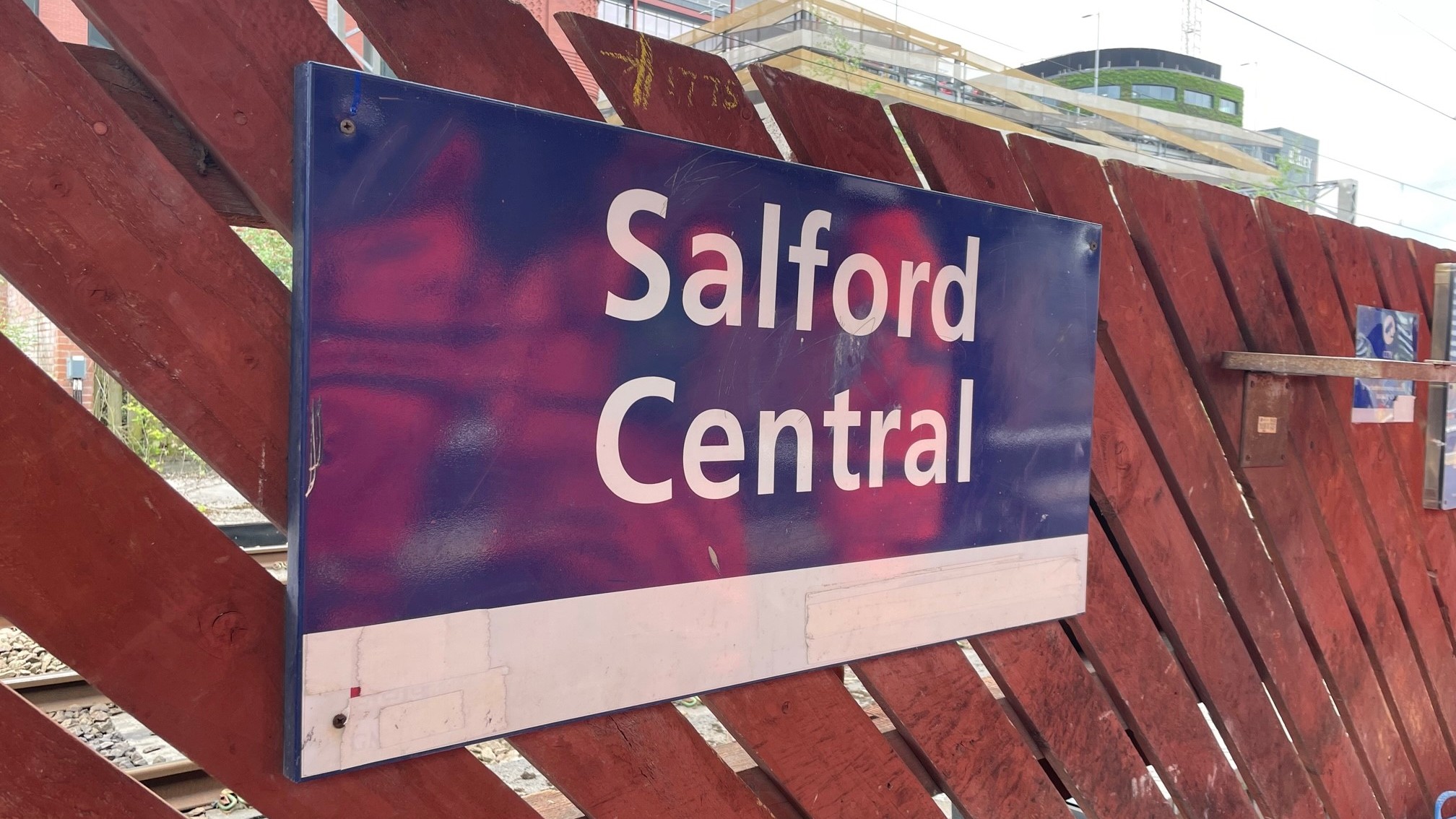 Image shows Salford Central station signage