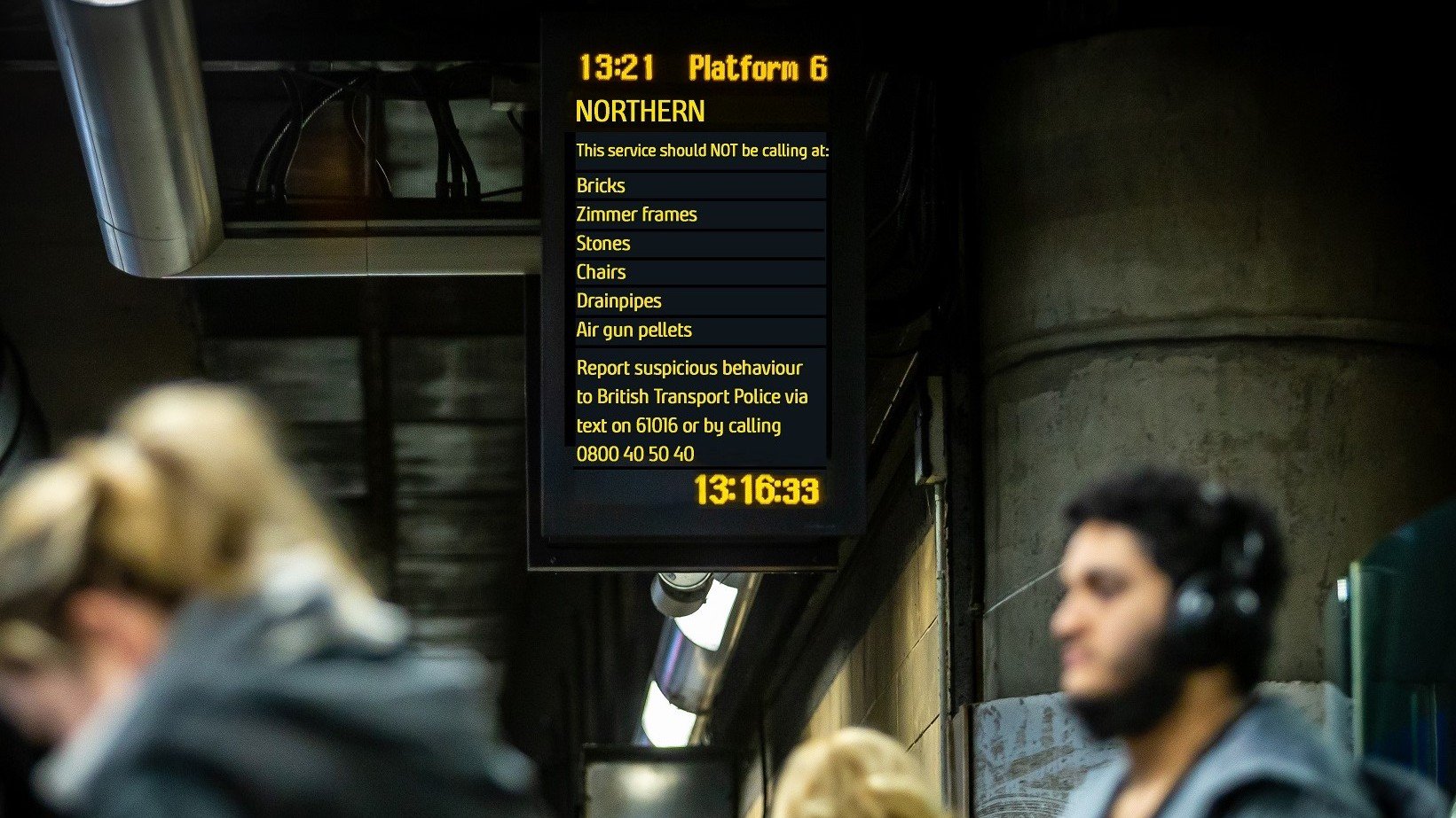 Image shows mock-up of crime stats on departure board-3