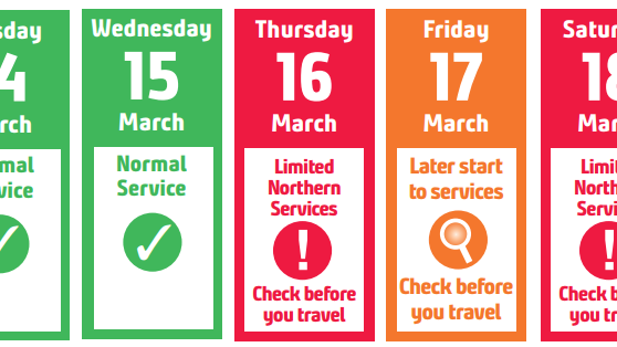 Image shows travel advice calendar graphic for 13-19 March 2023