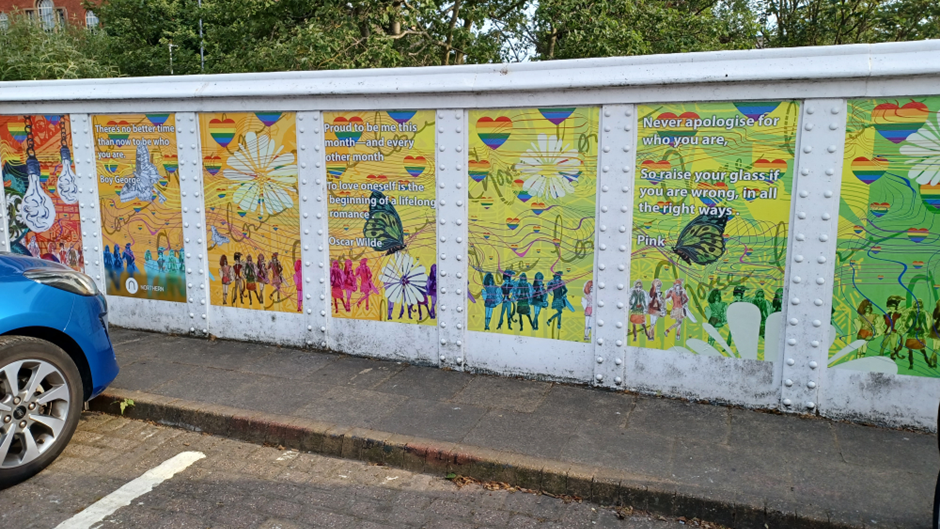 This image shows Pride artwork outside Halifax station