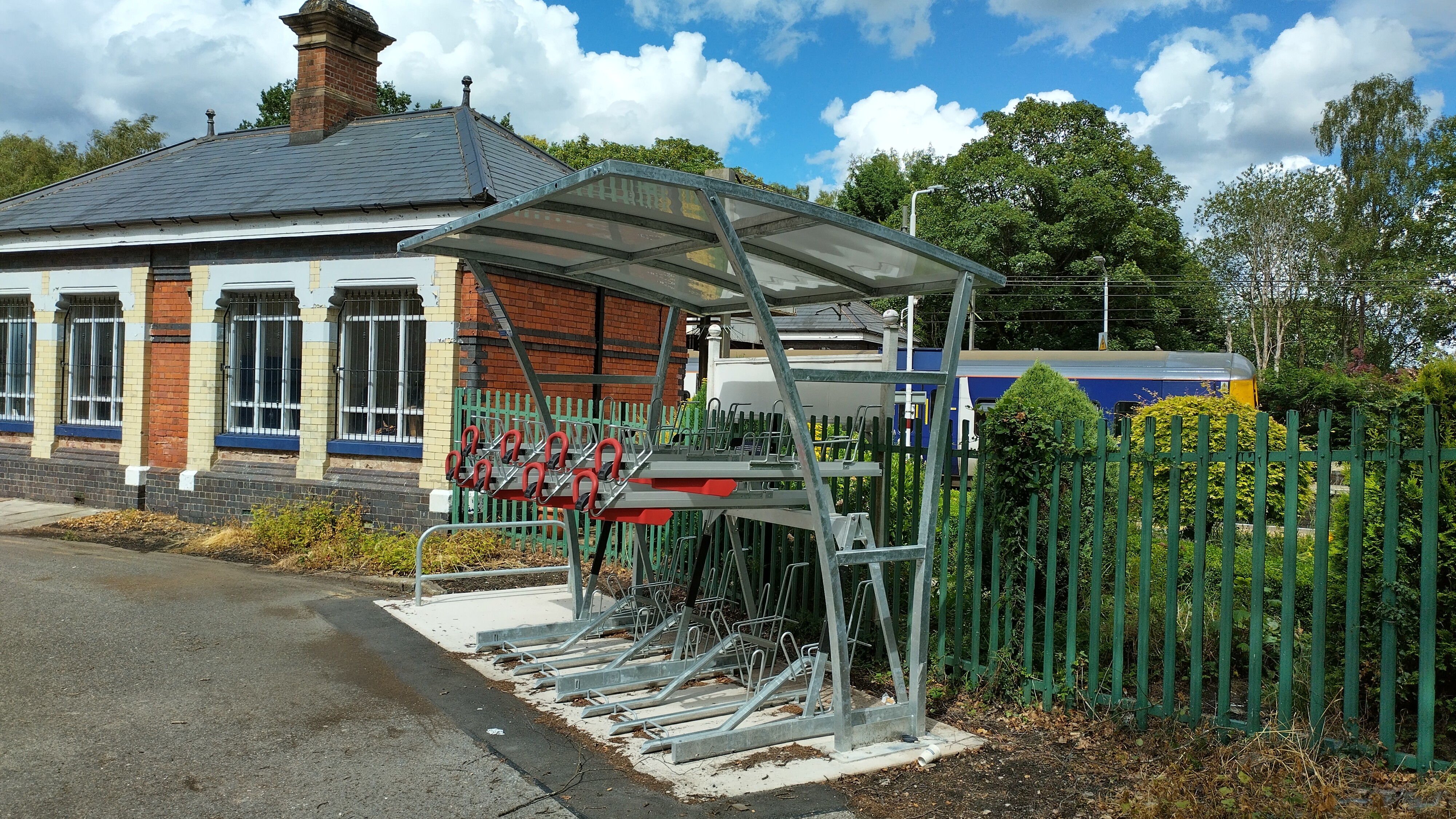 This image shows new cycle parking at Poyton ready for use